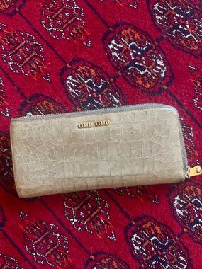 Miu Miu Gold Croc-Embossed Zip Around Wallet